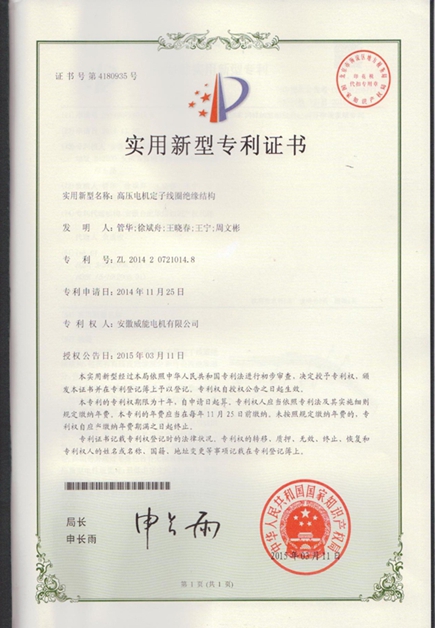 皖南電機專利|高壓電機定子線圈絕緣結構